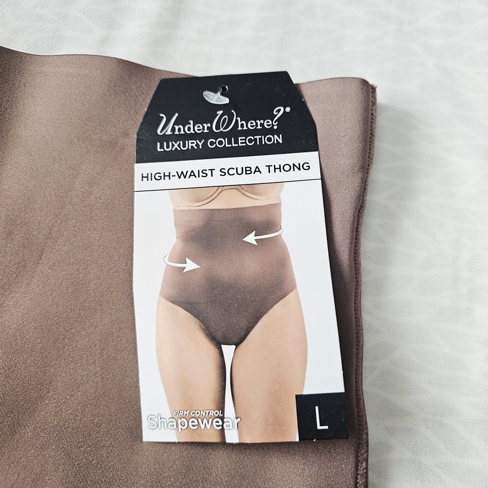 High-Waist Scuba Thong Shapewear - Brown Sz L NWT